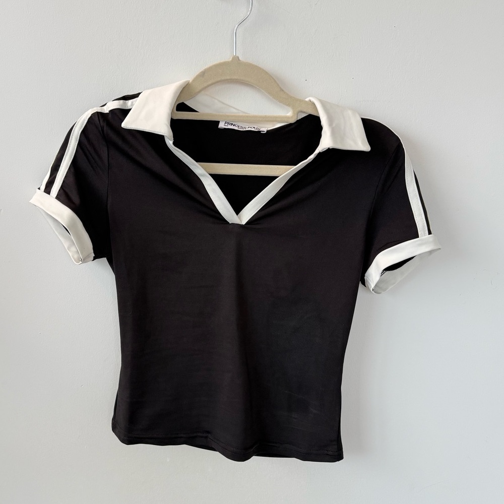 Princess Polly Collared Contrast Polo Style Top, Size 4 (S)